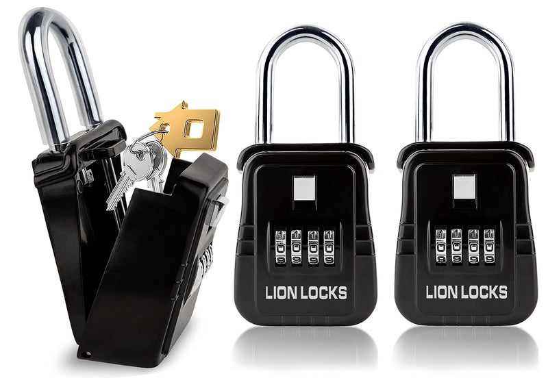 Lion Locks صندوق قفل مفتاح Lion Locks 1500 مع رمز، صندوق قفل للمفاتيح في الهواء الطلق، صندوق قفل السمسار للإيجارات قصيرة المدى، يحمل 5 مفاتيح (عبوتان، أسود) - Image 1